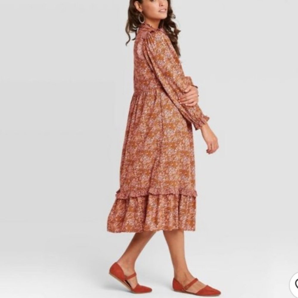 Cottagecore Floral Rust Dress